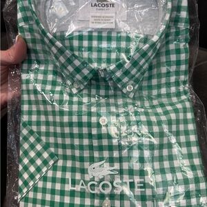 New NWT Lacoste size 44 XL  Men's Green Plaid Button-Down Shirt